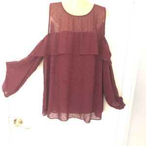 Burgundy Cold Shoulder Blouse